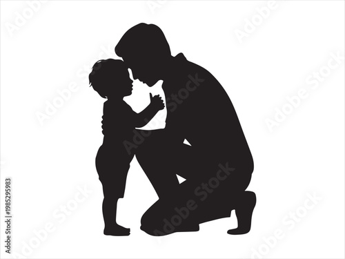 Father and child bonding black silhouette flat design clipart vector illustration. parenting love family icon design
