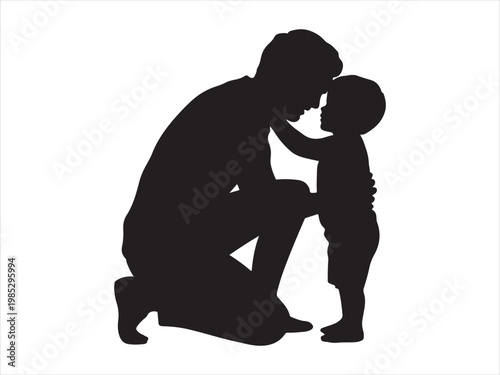 Father and child bonding black silhouette flat design clipart vector illustration. parenting love family icon design
