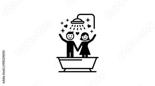 Couple Showering Together with Hearts