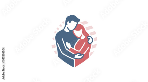 Couple Embracing with Patriotic Background