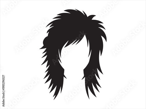 Messy Shaggy Hair Silhouette, Modern female shag haircut silhouette vector isolated on white background