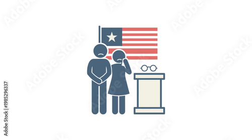 People Mourning Near Podium With Liberia Flag