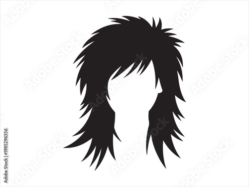 Messy Shaggy Hair Silhouette, Modern female shag haircut silhouette vector isolated on white background