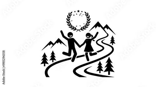 Joyful Couple Celebrates Success on Mountain Trail