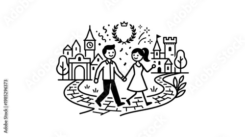 Couple Walking Through Town on Romantic Outing