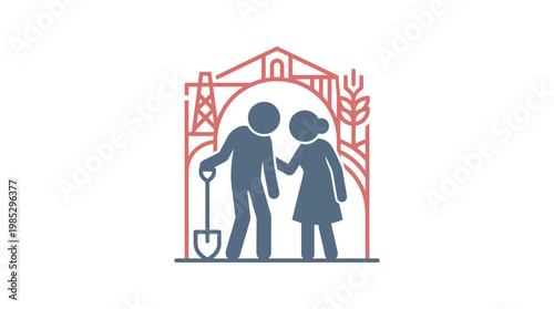 Elderly Couple With Farm Setting Silhouette Icon