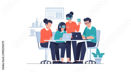 Team Collaboration in Modern Office Workspace with Laptops and Digital Devices