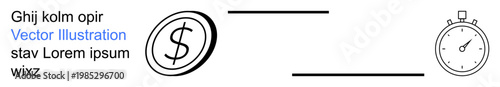 Time management, financial planning, productivity, deadlines, urgency, monetary transactions. A dollar symbol and stopwatch. Time management and financial planning concept
