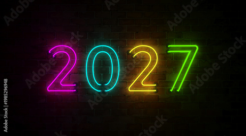 New Year 2027 Creative Design Concept with LED lights - 3D Rendered Image
