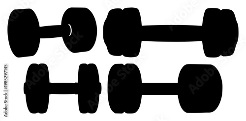 Dumbbell set with heavy gym dumbbell silhouette against white background featuring exercise equipment, fitness gear, workout accessories with icon and weight