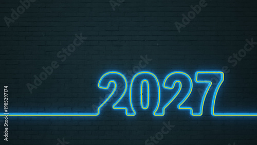 New Year 2027 Creative Design Concept with neon Light - 3D Rendered Image