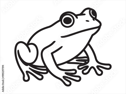 Minimalist frog line art vector, Tree Frog. Tree Frog simple black and white line art vector logo animal drawing isolated on white background