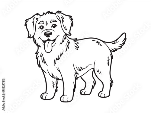 Outline adorable Maltese puppy drawing, pure white fluffy dog, isolated on white background