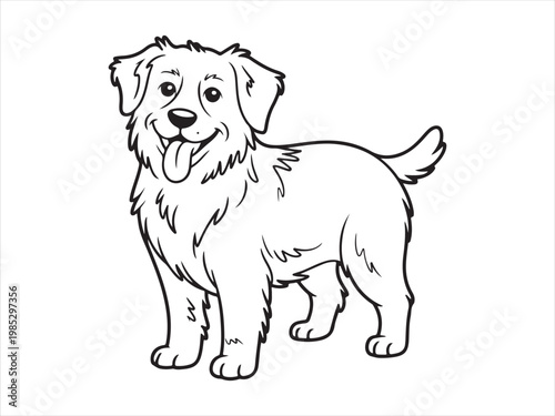 Outline adorable Maltese puppy drawing, pure white fluffy dog, isolated on white background