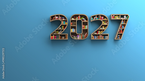 New Year 2027 Creative Design Concept with Book Shelf  - 3D Rendered Image