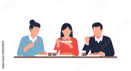 Group of three people enjoying a meal together at a restaurant
