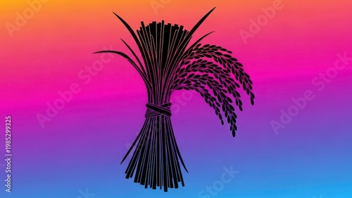 Stylized harvest symbol on a dynamic color blend backdrop evoking growth and abundance