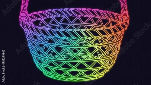 Vibrant neon glow basket with intricate woven pattern displaying a full spectrum of radiant colors