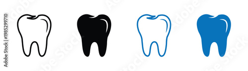 Tooth icon dental clinic logo with blue dentistry design, human teeth oral hygiene symbol vector illustration