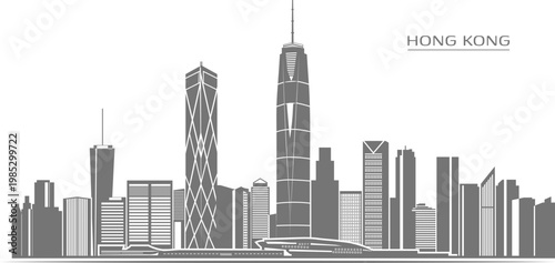 Hong Kong skyline bold vector crop with IFC and Bank of China Tower modern silhouette