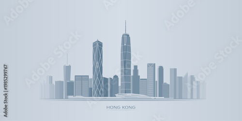 Hong Kong skyline soft minimal vector with subtle tones and modern cityscape composition