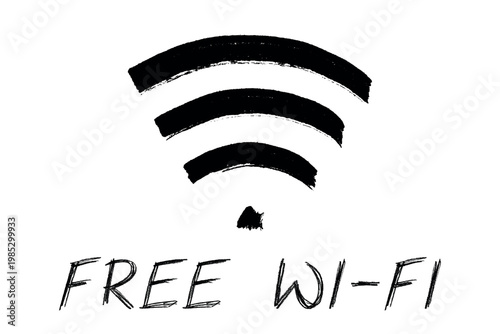 Hand drawn free wifi spot zone sign Public wi-fi area sign Wireless internet clipart in doodle style Single element for print, web, design, decor 3G, 4G, 5G, 6G, IoT