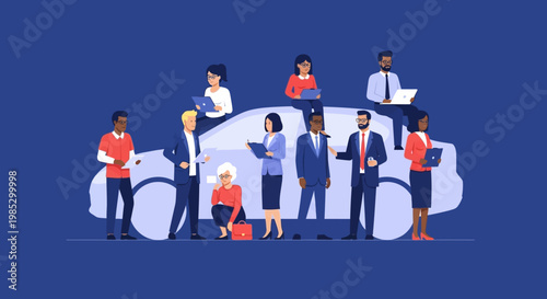 People standing around a car.