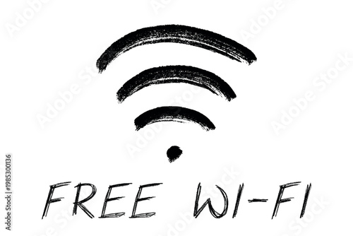 Hand drawn free wifi spot zone sign Public wi-fi area sign Wireless internet clipart in doodle style Single element for print, web, design, decor 3G, 4G, 5G, 6G, IoT