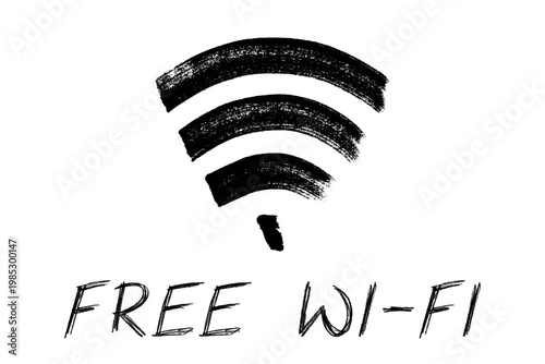 Hand drawn free wifi spot zone sign Public wi-fi area sign Wireless internet clipart in doodle style Single element for print, web, design, decor 3G, 4G, 5G, 6G, IoT
