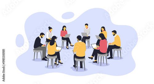 People sitting in circle discussion.