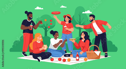 Friends Having Outdoor Picnic Together.