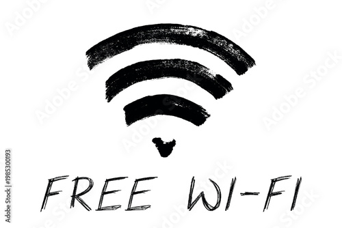 Hand drawn free wifi spot zone sign Public wi-fi area sign Wireless internet clipart in doodle style Single element for print, web, design, decor 3G, 4G, 5G, 6G, IoT