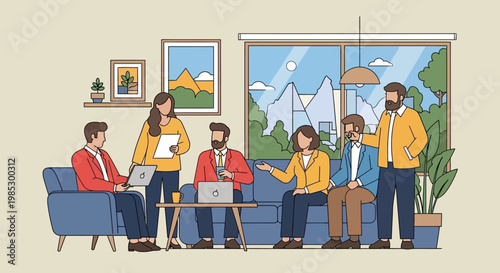 Group of people in living room.