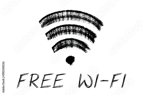 Hand drawn free wifi spot zone sign Public wi-fi area sign Wireless internet clipart in doodle style Single element for print, web, design, decor 3G, 4G, 5G, 6G, IoT