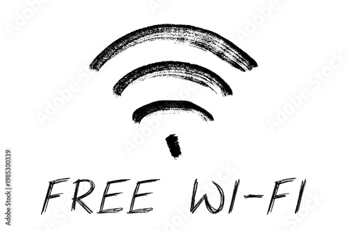 Hand drawn free wifi spot zone sign Public wi-fi area sign Wireless internet clipart in doodle style Single element for print, web, design, decor 3G, 4G, 5G, 6G, IoT