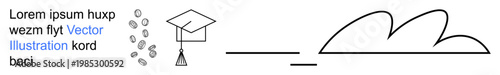 Education, learning, career growth, financial support, knowledge progression, academic success. A graduation cap, coins and abstract shapes combine. Education and learning explored