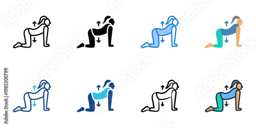 Cat Cow icons set multiple style collection. Editable stroke 
