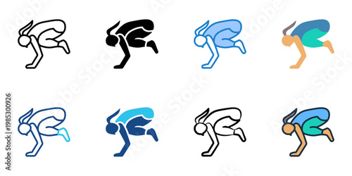 Crow Pose icons set multiple style collection. Editable stroke 

