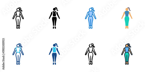 Mountain Pose icons set multiple style collection. Editable stroke 
