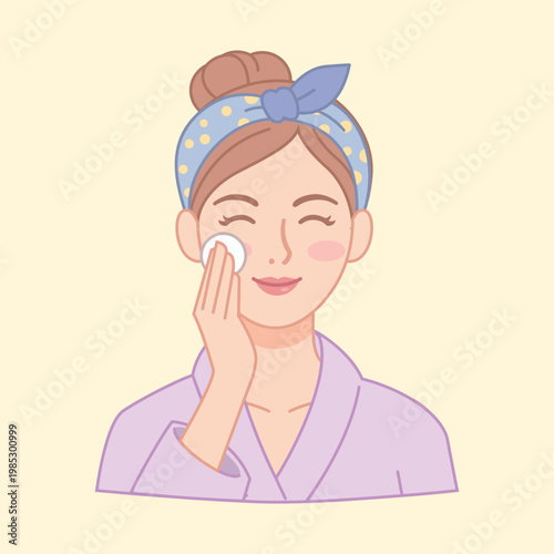 Woman Removing Makeup with Cotton Pad