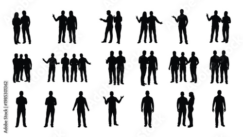 A collection of black silhouettes depicting various groups and individuals in different poses high quality professional