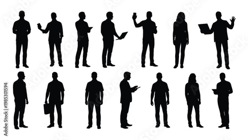 A collection of diverse silhouettes depicts people in various casual poses and activities high quality professional
