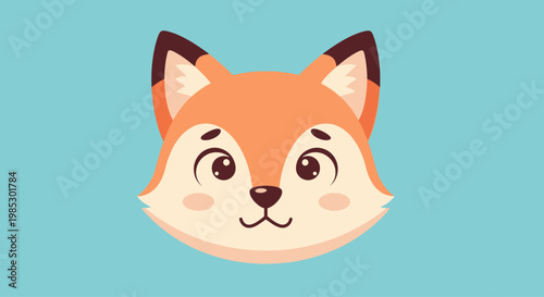 Cute Cartoon Fox Face Illustration, Adorable Animal Character with Big Eyes and Orange Fur