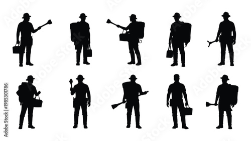 A collection of silhouette figures depicting various professions including barbers and laborers high quality professional detailed