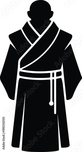 Silhouette of a Japanese monk in traditional kimono robe vector design