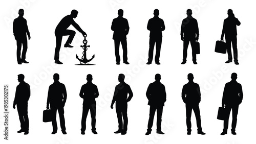 A collection of black silhouettes depicting various people in different poses and attire high quality professional
