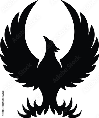 Silhouette of a rising phoenix bird emerging from stylized flames vector design