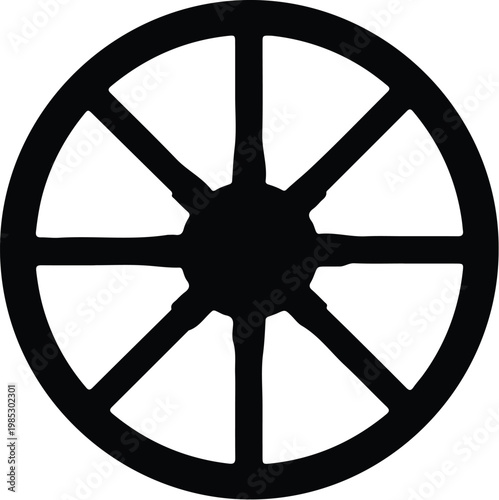 Silhouette of a traditional wooden wagon wheel spokes vector design