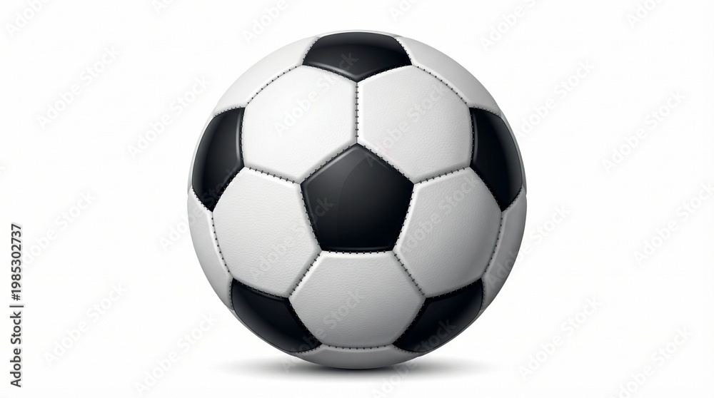 Fototapeta premium Classic Black and White Hexagonal Patterned Soccer Ball on a White Background