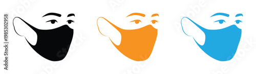 People in protective face masks. Man wearing medical face protection mask icon, face mask against coronavirus, allergy, pandemic epidemic infection and pollution concept, vector illustration icon.